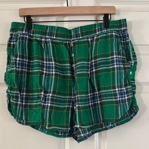 Like New Aerie Plaid Women's Flannel Pajama Shorts / Boxer Shorts Green / Blue